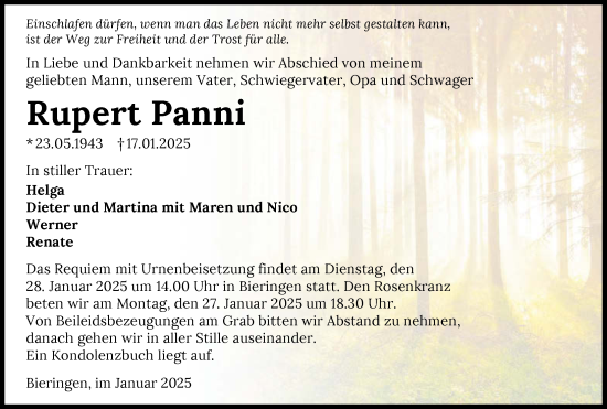 Traueranzeige von Rupert Panni von GESAMT