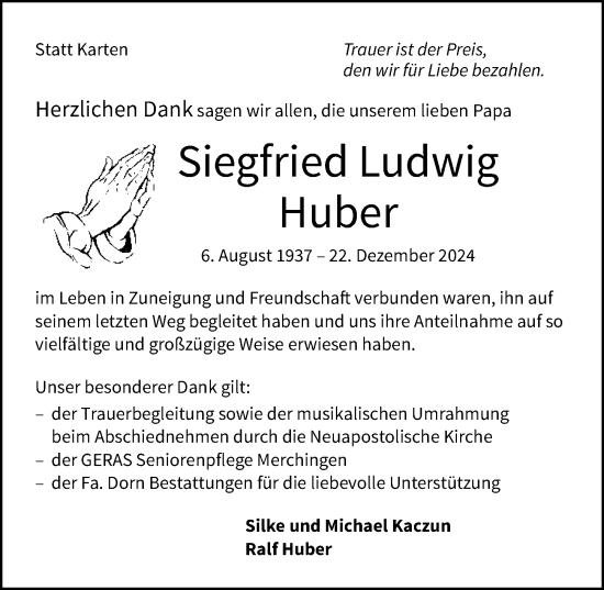 Traueranzeige von Siegfried Ludwig Huber von GESAMT