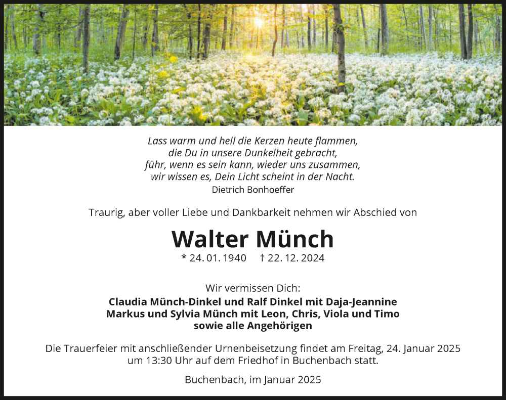  Traueranzeige für Walter Münch vom 18.01.2025 aus GESAMT