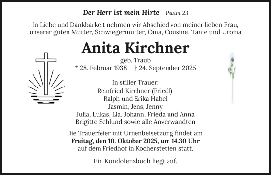 Traueranzeige von Anita Kirchner von GESAMT