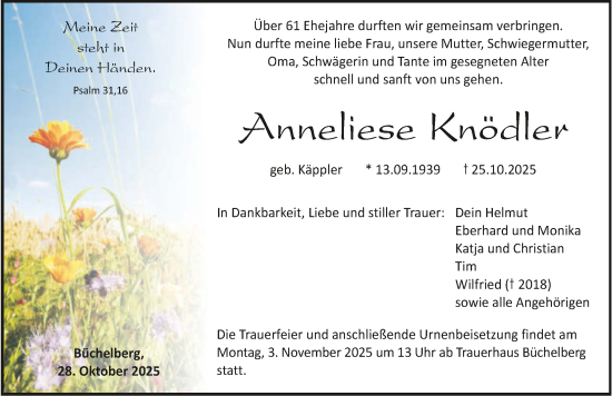 Traueranzeige von Anneliese Knödler von GESAMT