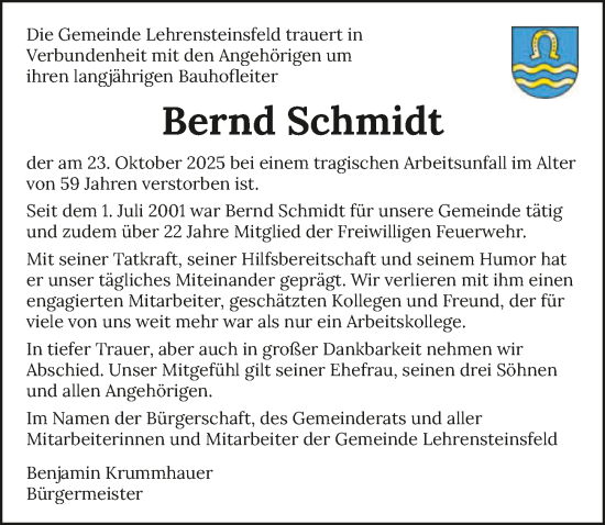 Traueranzeige von Bernd Schmidt von GESAMT