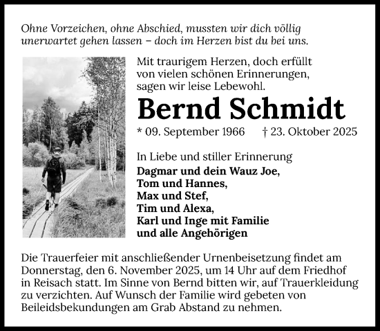 Traueranzeige von Bernd Schmidt von GESAMT