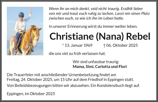 Traueranzeige von Christiane Rebel von GESAMT