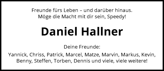 Traueranzeige von Daniel Hallner von GESAMT