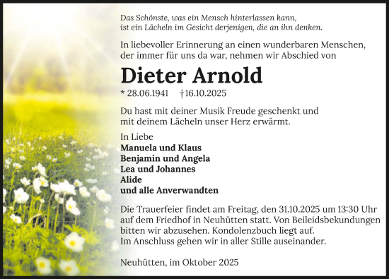 Traueranzeige von Dieter Arnold von GESAMT