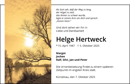 Traueranzeige von Helge Hertweck von GESAMT