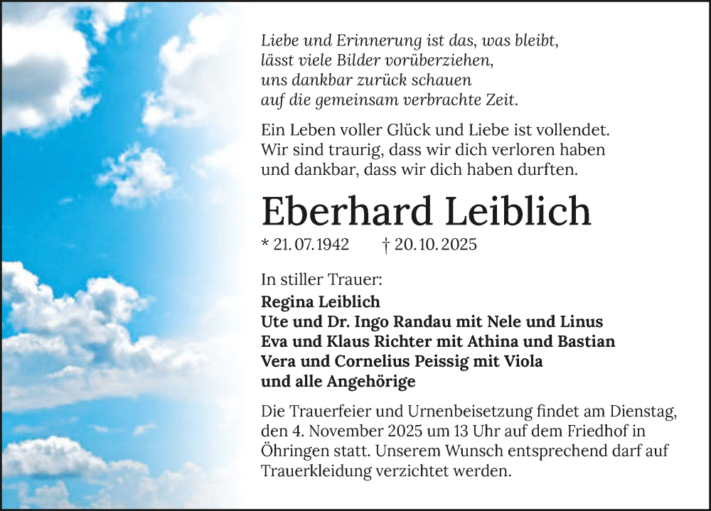  Traueranzeige für Eberhard Leiblich vom 29.10.2025 aus GESAMT