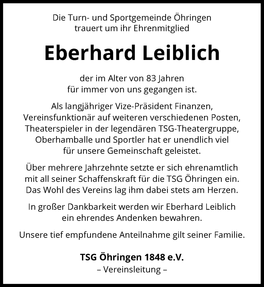  Traueranzeige für Eberhard Leiblich vom 29.10.2025 aus GESAMT