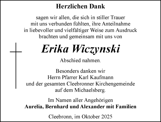 Traueranzeige von Erika Wiczynski von GESAMT