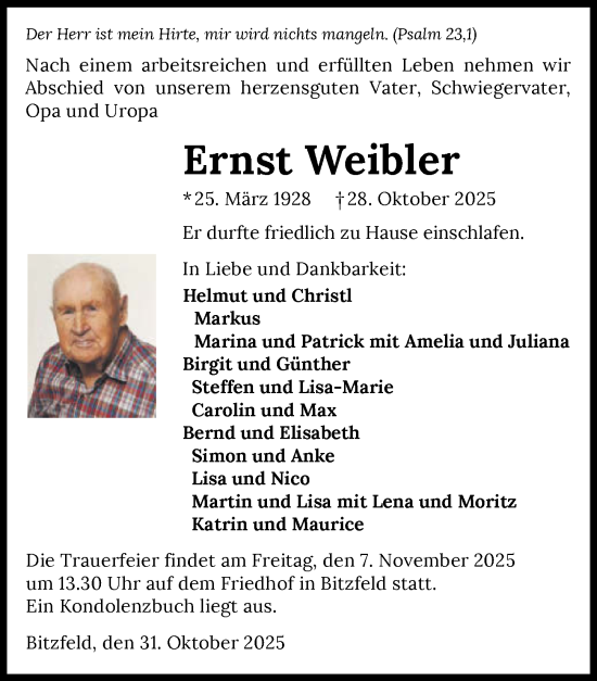 Traueranzeige von Ernst Weibler von GESAMT