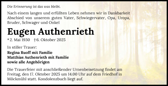 Traueranzeige von Eugen Authenrieth von GESAMT