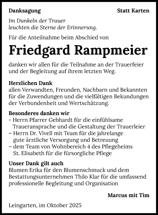 Traueranzeige von Friedgard Rampmeier von GESAMT