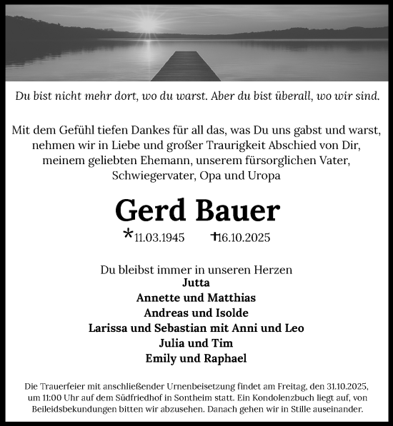 Traueranzeige von Gerd Bauer von GESAMT