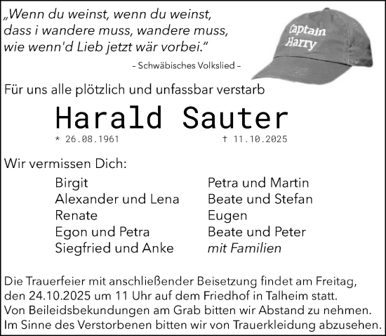 Traueranzeige von Harald Sauter von GESAMT