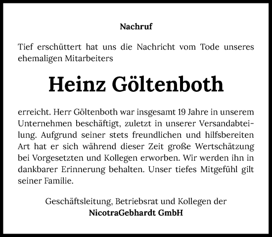 Traueranzeige von Heinz Göltenboth von GESAMT