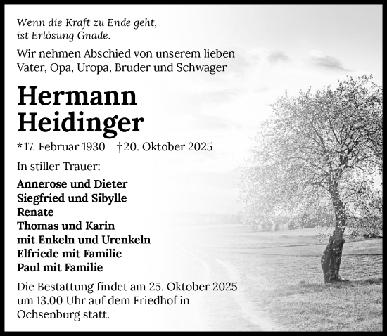 Traueranzeige von Hermann Heidinger von GESAMT