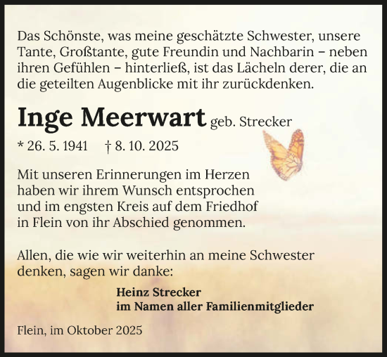 Traueranzeige von Inge Meerwart von GESAMT