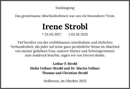Traueranzeige von Irene Strobl von GESAMT