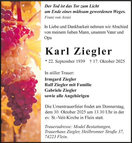 Traueranzeige von Karl Ziegler von GESAMT