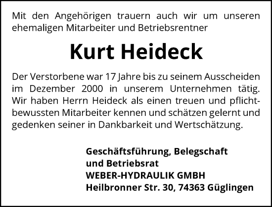 Traueranzeige von Kurt Heideck von GESAMT