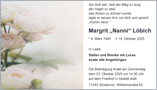 Traueranzeige von Margrit Löbich von GESAMT