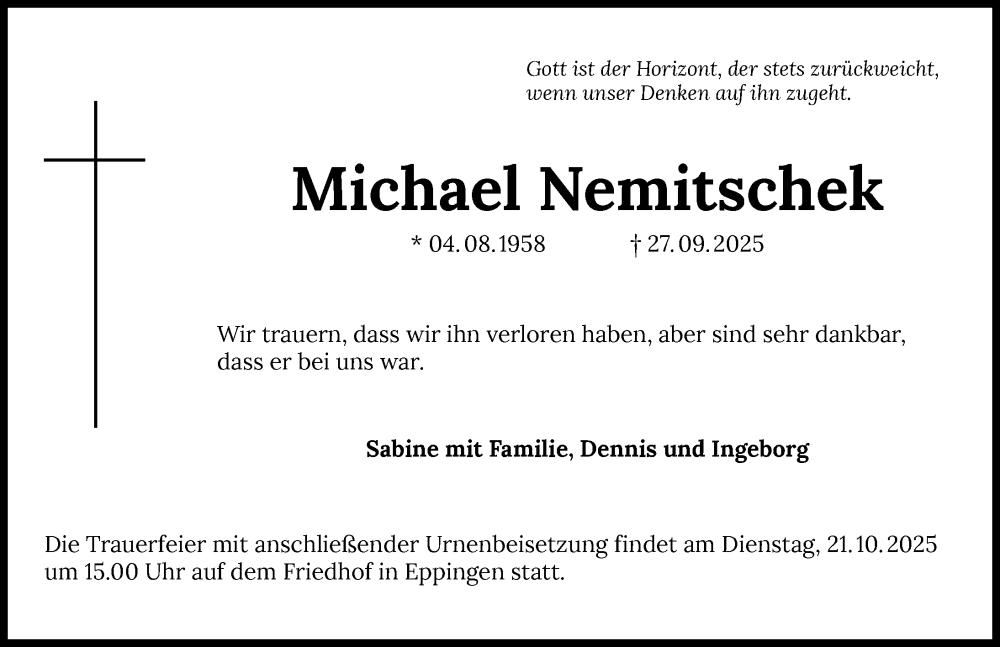  Traueranzeige für Michael Nemitschek vom 18.10.2025 aus GESAMT