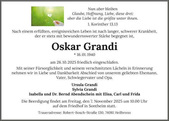 Traueranzeige von Oskar Grandi von GESAMT