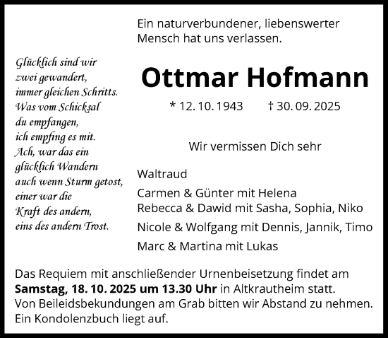 Traueranzeige von Ottmar Hofmann von GESAMT