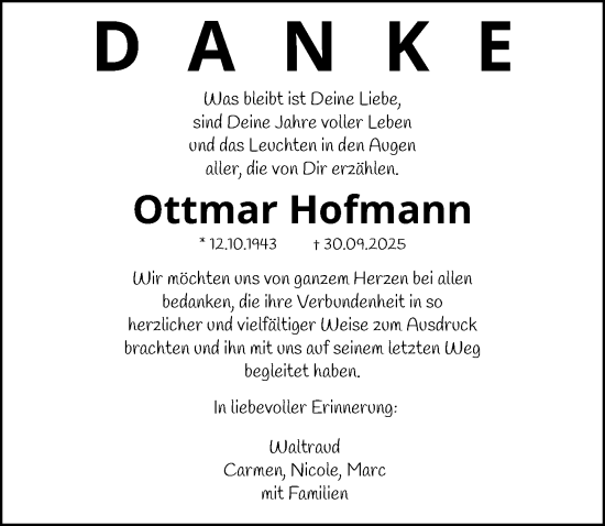 Traueranzeige von Ottmar Hofmann von GESAMT