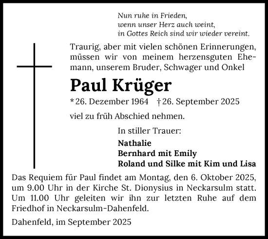 Traueranzeige von Paul Krüger von GESAMT