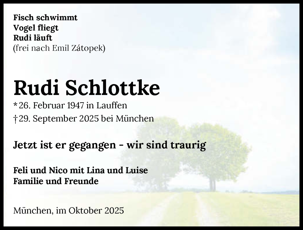  Traueranzeige für Rudi Schlottke vom 04.10.2025 aus GESAMT