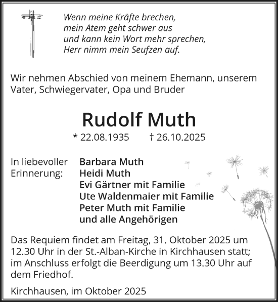 Traueranzeige von Rudolf Muth von GESAMT