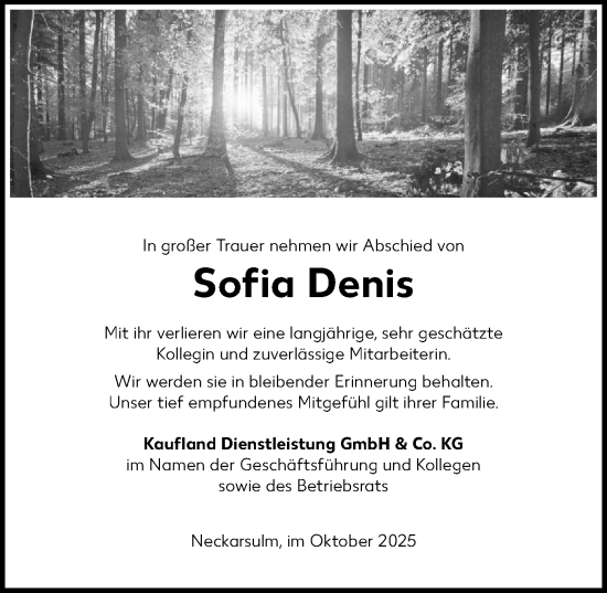 Traueranzeige von Sofia Denis von GESAMT