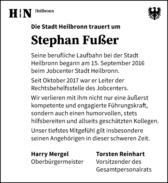 Traueranzeige von Stephan Fußer von GESAMT