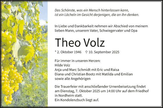 Traueranzeige von Theo Volz von GESAMT