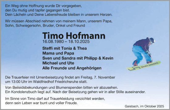Traueranzeige von Timo Hofmann von GESAMT