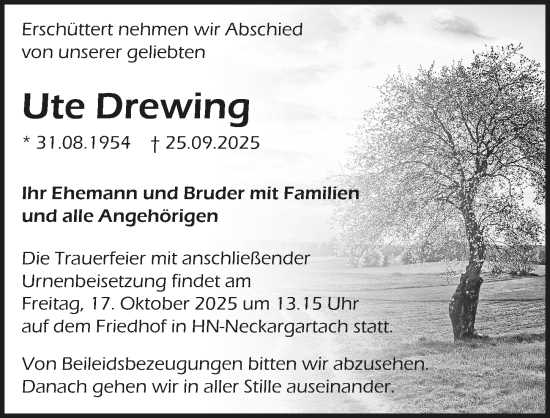 Traueranzeige von Ute Drewing von GESAMT