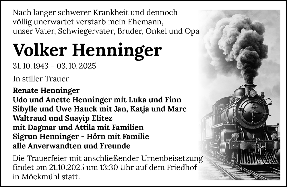  Traueranzeige für Volker Henninger vom 18.10.2025 aus GESAMT