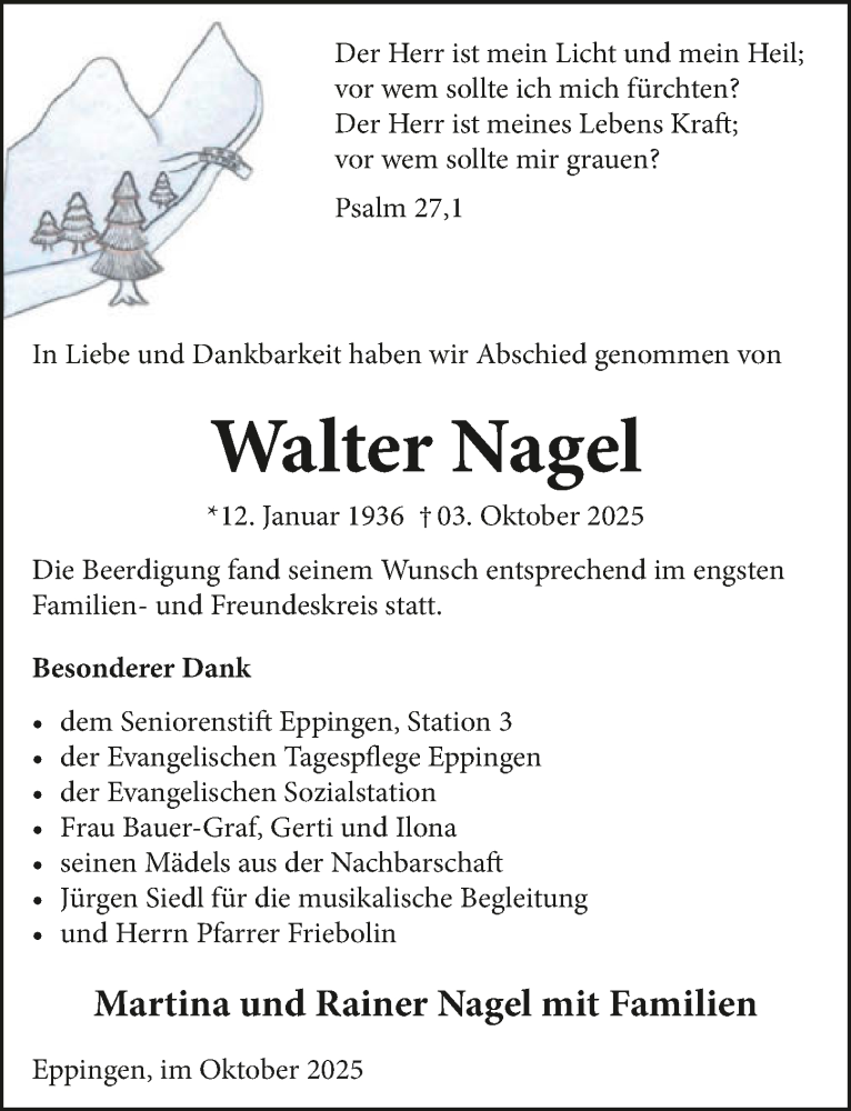  Traueranzeige für Walter Nagel vom 23.10.2025 aus GESAMT