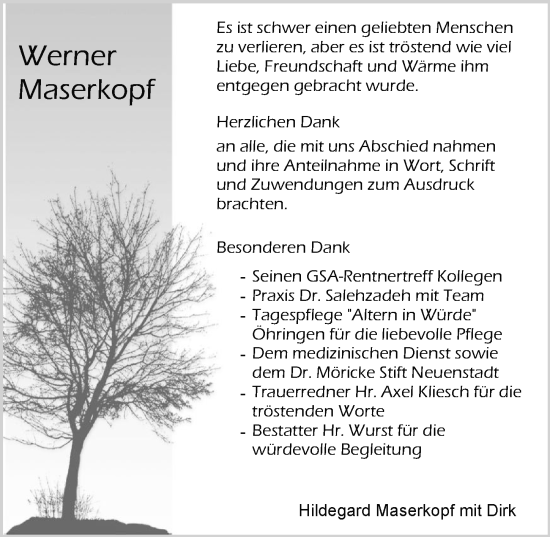Traueranzeige von Werner Maserkopf von GESAMT