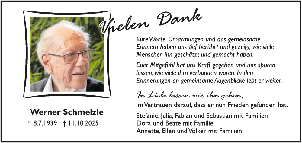 Traueranzeige für Werner Schmelzle vom 31.10.2025 aus GESAMT