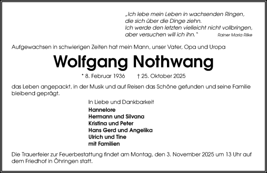 Traueranzeige von Wolfgang Nothwang von GESAMT