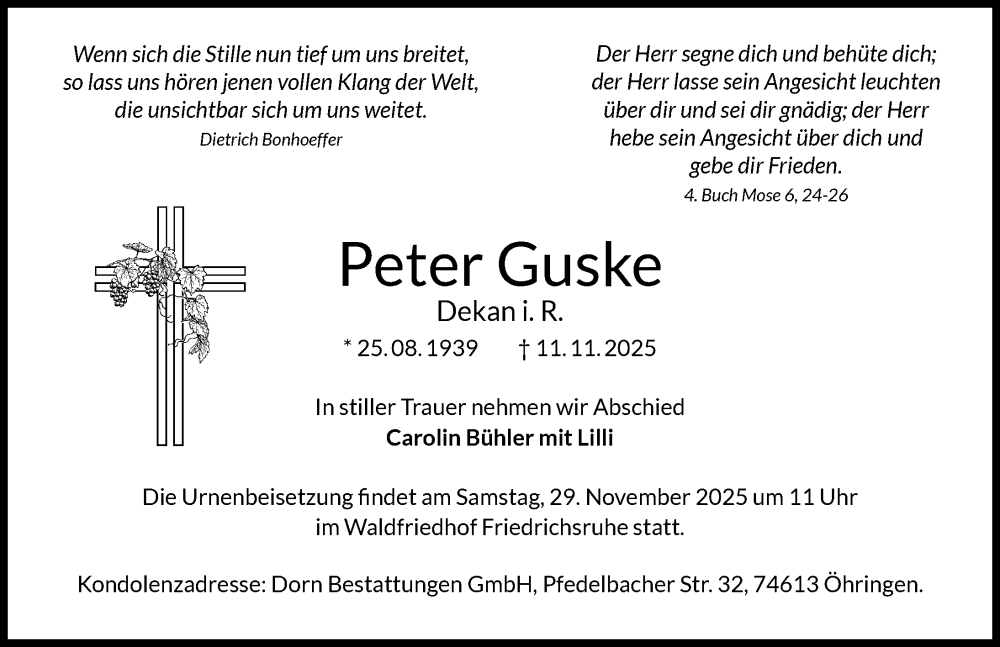  Traueranzeige für Peter Guske vom 25.11.2025 aus Heilbronner Stimme