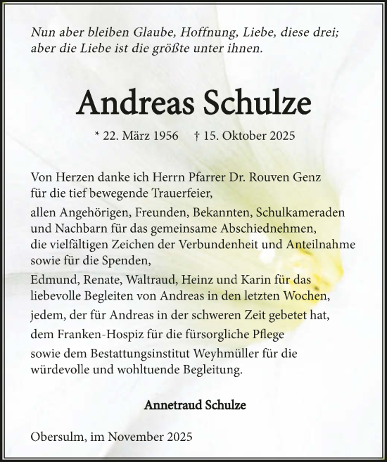 Traueranzeige von Andreas Schulze von GESAMT
