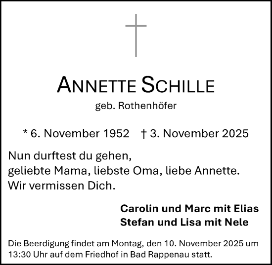 Traueranzeige von Annette Schille von GESAMT