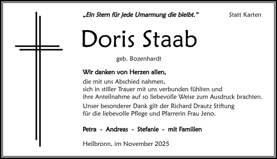 Traueranzeige von Doris Staab von GESAMT