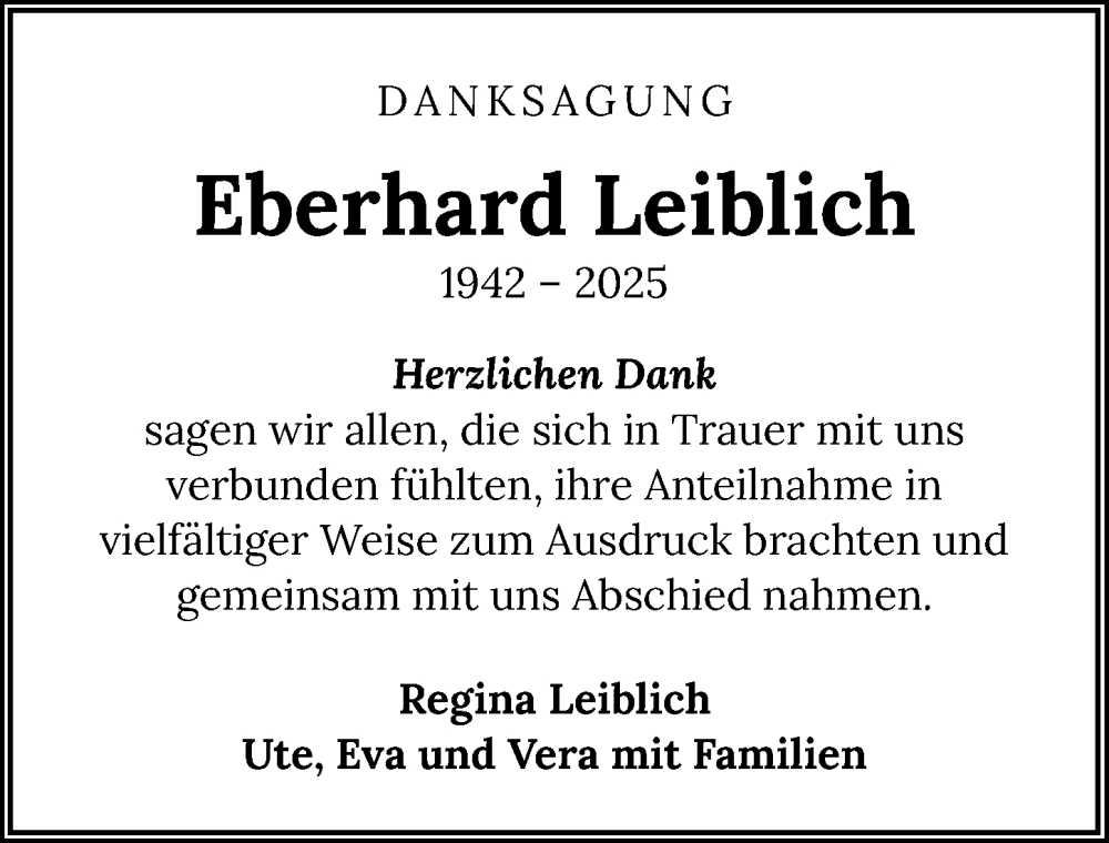  Traueranzeige für Eberhard Leiblich vom 19.11.2025 aus GESAMT