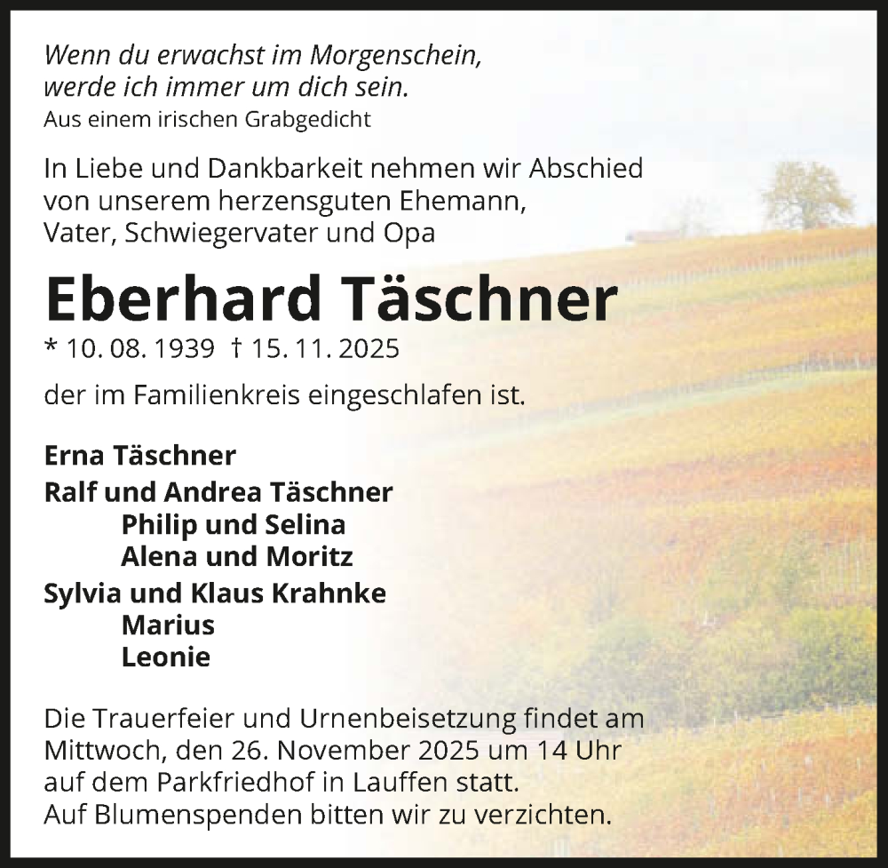  Traueranzeige für Eberhard Täschner vom 22.11.2025 aus GESAMT