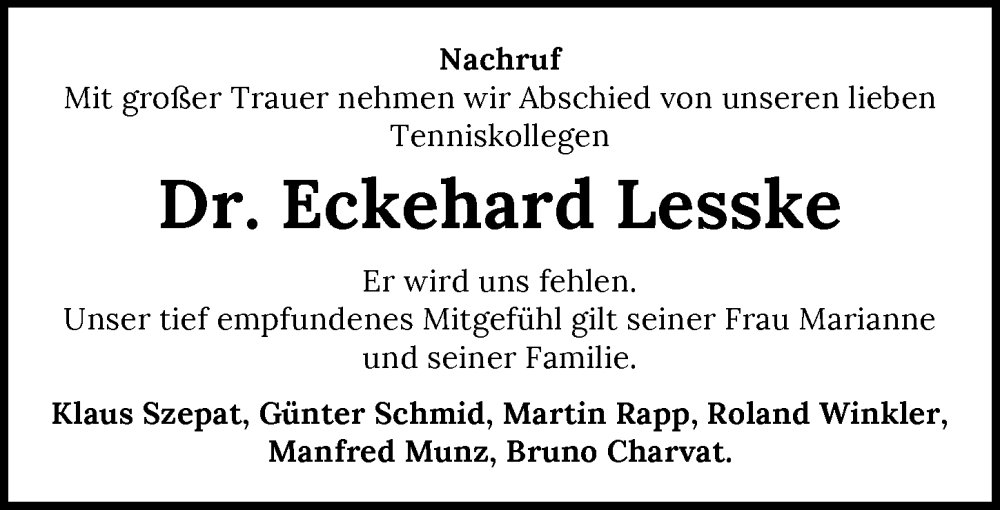  Traueranzeige für Eckehard Lesske vom 22.11.2025 aus GESAMT